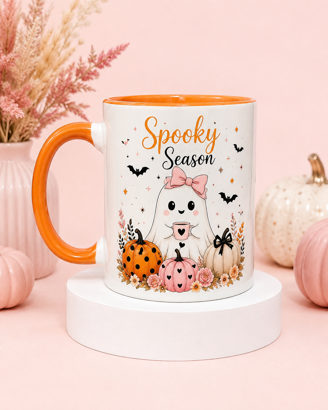 Spooky Season ghost personalised mug with orange handle