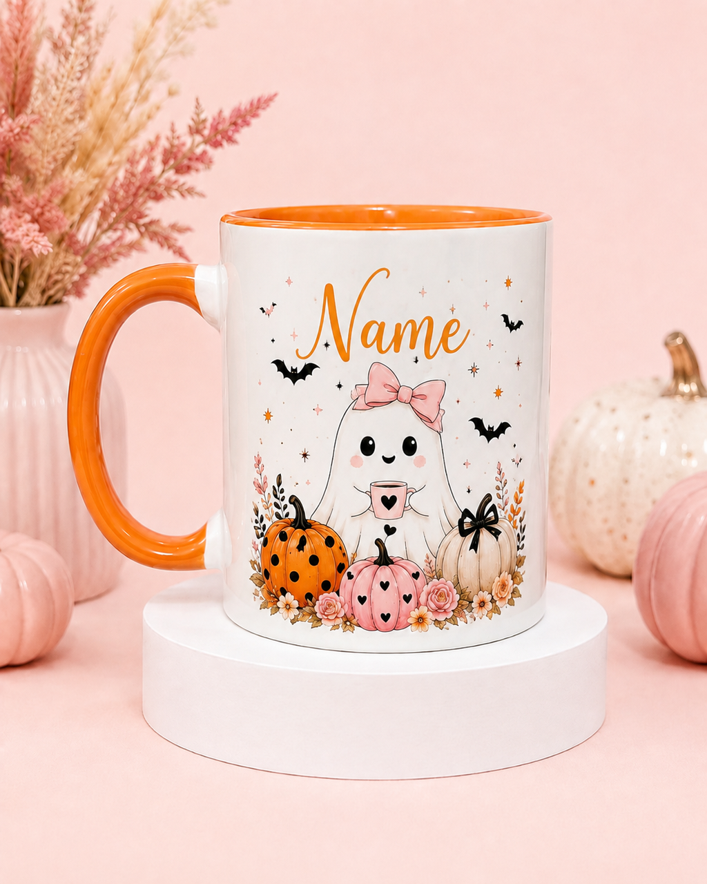 Personalised pastel ghost Halloween mug with custom name