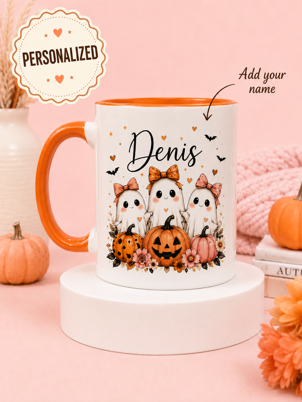 Personalised pink Halloween ghost mug