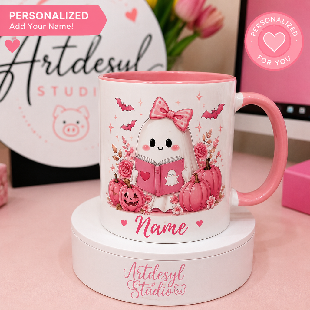 Pink personalised ghost mug product photo